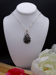 Red Snowflake Obsidian and Silver necklace