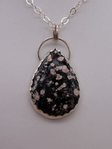 Red Snowflake Obsidian and Silver necklace