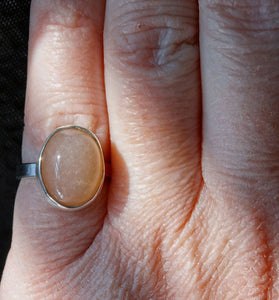 Peach Moonstone and silver ring size 4 1/2