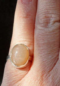 Peach Moonstone and silver ring size 4 1/2