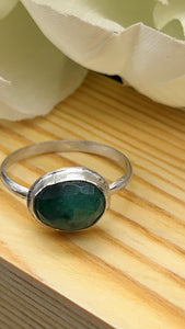 Natural Emerald and Silver Ring Size 8