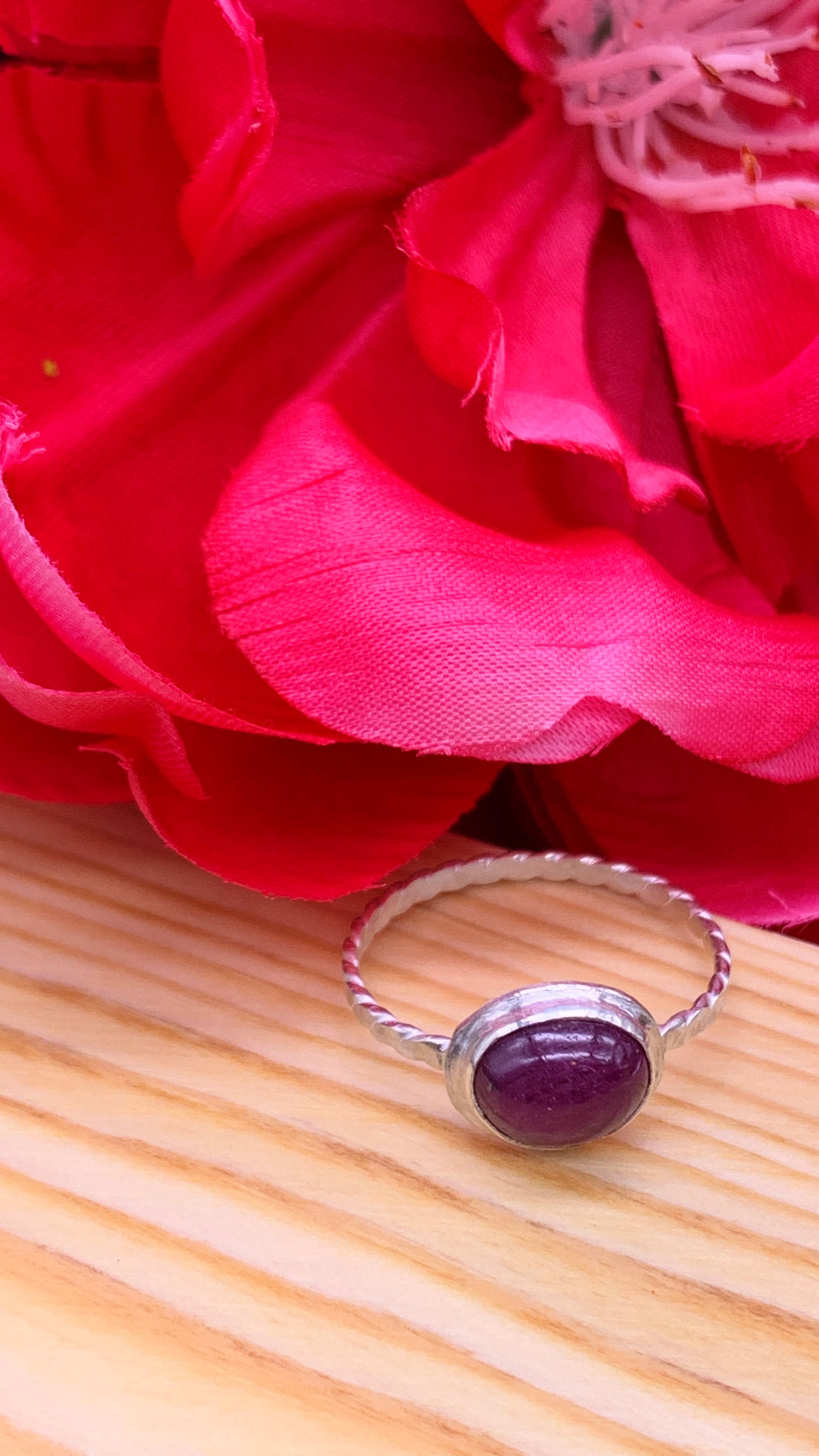 Natural Ruby and Silver Ring Size 7 3/4